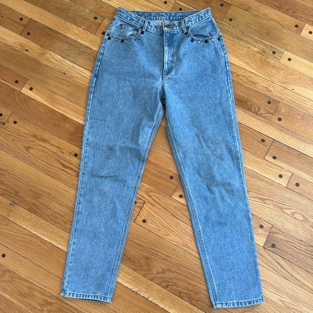 Vintage 90s High Waist Liz Wear Blue Denim Jeans Pocket Studs Women 12